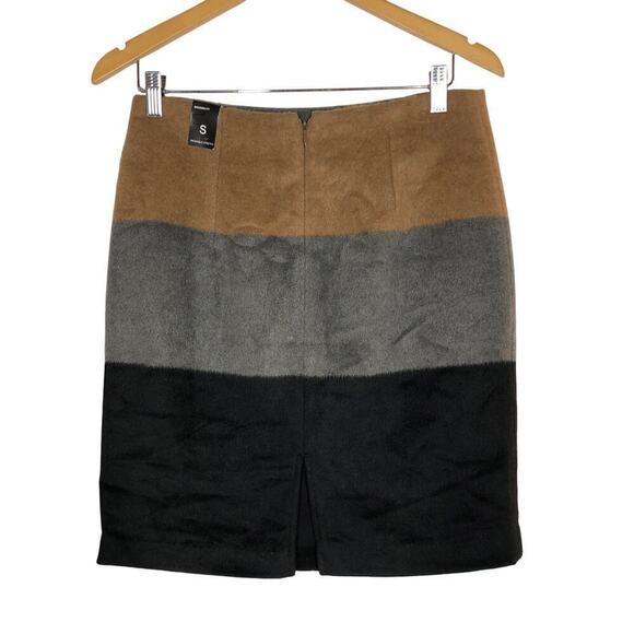 Amanda + Chelsea Skirt Wool Blend Brushed Colorblock Mini Camel Grey Black NWT S - Picture 4 of 9